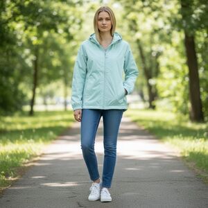 Columbia Women Blue Rain Jacket Size M Hoodie Windbreaker Jacket Zip-Pocket